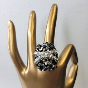Flamboyant Ring, Black and Crystal Cocktail Fashion Ring